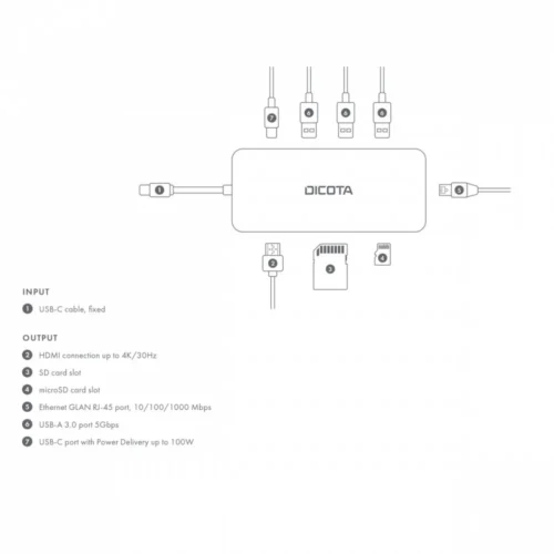 Alternative view of DICOTA USB-C 8-in-1 Multi Hub 4K PD 100W