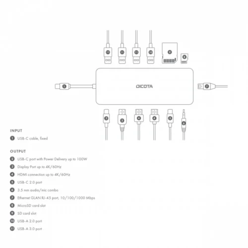 DICOTA USB-C 13-in-1 Dock 4K HDMI/DP PD 100W