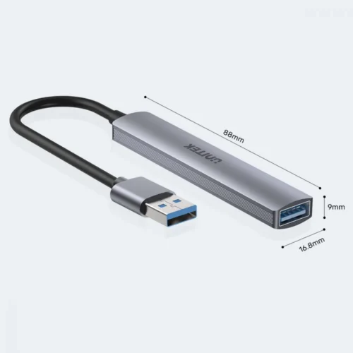 Alternative view of Unitek HUB USB-A, 3x USB-A 2.0, 1x USB-A 5 Gbps Alu