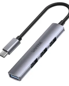 Unitek HUB USB-C; 3x USB-A 2.0 1x USB-A 5 Gbps alu