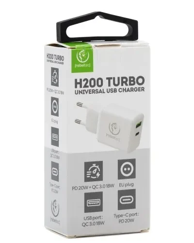 Alternative view of Rebeltec Mains зарядно two ports USB-C + USB-A H200 TURBO QC3.0 + PD20W