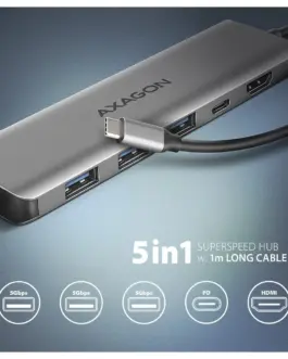 Alternative view of AXAGON HMC-5H USB hub 5in1 5Gb ps, 3xUSB, HDMI, PD100W