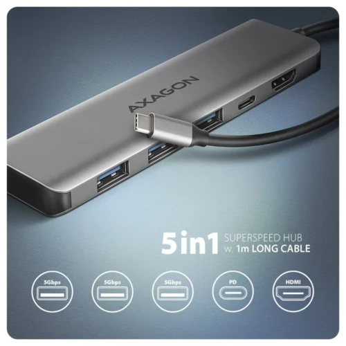 Alternative view of AXAGON HMC-5H USB hub 5in1 5Gb ps, 3xUSB, HDMI, PD100W