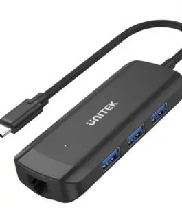 Unitek HUB USB-C; Active; 3x USB-A 5Gbps;RJ-45 1Gbps