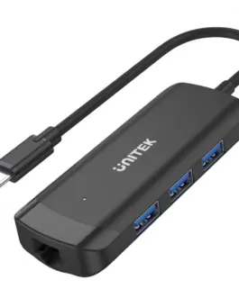 Unitek HUB USB-C; Active; 3x USB-A 5Gbps;RJ-45 1Gbps
