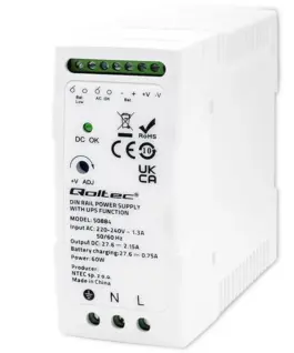 Qoltec DIN rail захранващ блок with UPS function, 60W