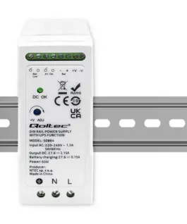Alternative view of Qoltec DIN rail захранващ блок with UPS function, 60W