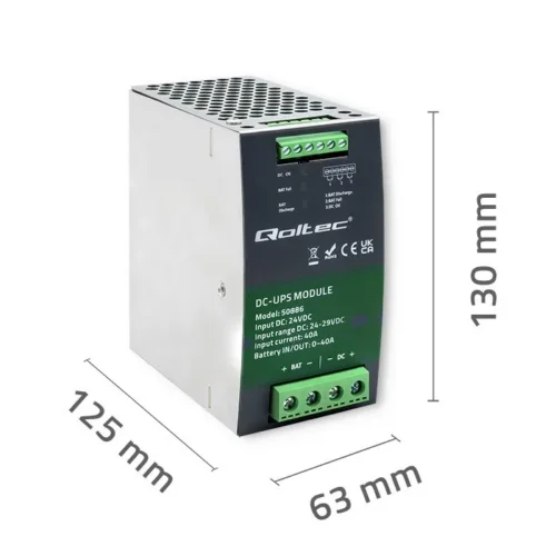 Alternative view of Qoltec UPS DC module for DIN rail, 40A, 24V