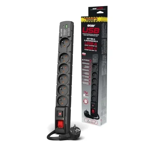 Alternative view of Acar SURGE PROTECTOR ACAR S6 USB A+C 1.5m 6X FR PD3.