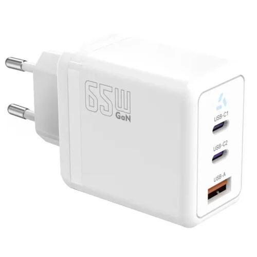 TB зарядно 2x USB C + USB A Power Delivery бял, GaN 65W