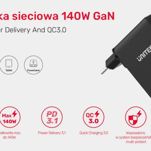 Alternative view of Unitek мрежово зарядно GAN 2x USB-C 1x USB-A 140W
