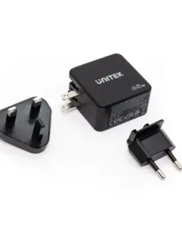 Alternative view of Unitek мрежово зарядно Travel GAN 2x USB-C 1x USB-A 65w