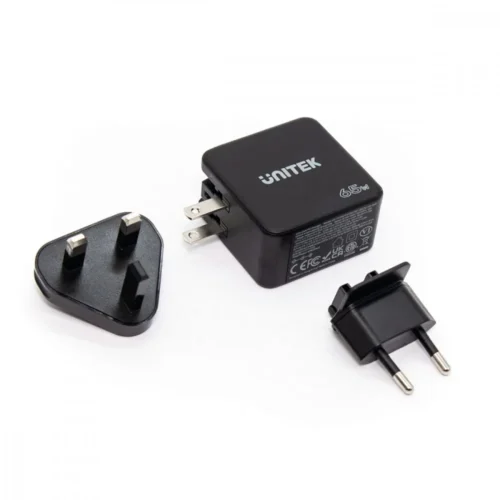 Alternative view of Unitek мрежово зарядно Travel GAN 2x USB-C 1x USB-A 65w