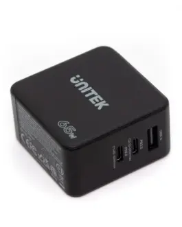 Unitek мрежово зарядно Travel GAN 2x USB-C 1x USB-A 65w
