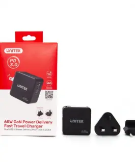 Unitek мрежово зарядно Travel GAN 2x USB-C 1x USB-A 65w