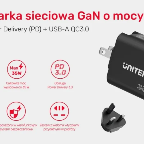 Alternative view of Unitek мрежово зарядно GaN PD 35W USB-C + USB-A