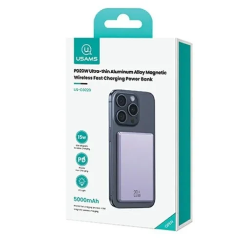 Alternative view of USAMS Induction външна батерия 5000mAh MagSafe Fast 20W лилав