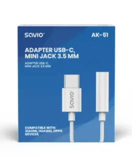 Alternative view of Savio адаптер AK-51 USB-C - Mini Jack 3,5mm, Xiaomi, Huawei, Oppo