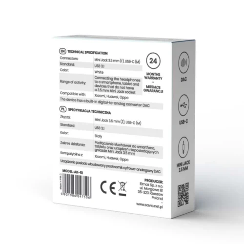 Savio адаптер AK-51 USB-C – Mini Jack 3