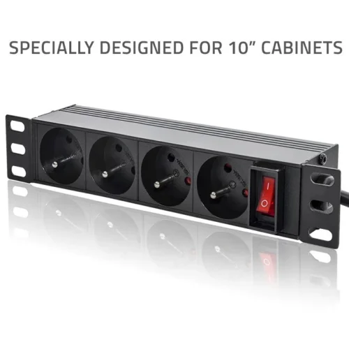 Alternative view of Qoltec Power strip for RACK 10 1U,16A,PDU,4xFRENCH,1.8