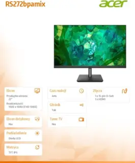 Acer Monitor 27 inch VERO RS272bpamix IPS 4ms/250cd/m2 D-SUB HDMI Speaker