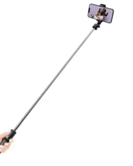 Alternative view of CRONG Compact selfie stick Bluetooth tripod черен