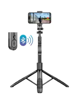 Alternative view of CRONG Aluminium selfie stick Bluetooth tripod черен