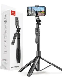 CRONG Aluminium selfie stick Bluetooth tripod черен