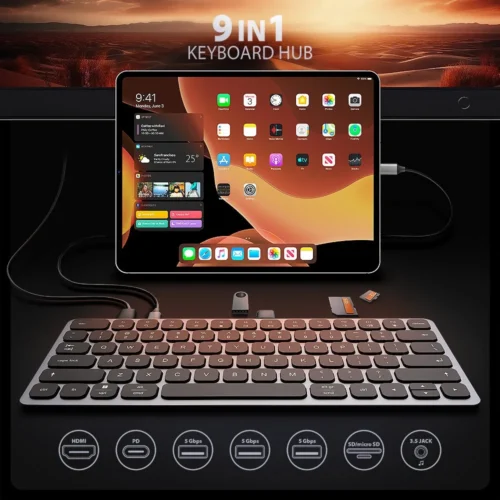 AXAGON HMC-KB-US USB hub 8in1 5Gbps keyboard HDMI PD