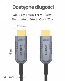 Alternative view of Unitek HDMI Optic кабел 2.1 AOC 3m 4K60Hz C11026DGY