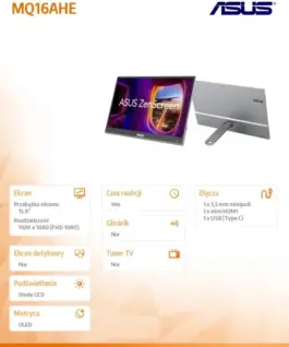 Alternative view of Asus Monitor 16 инча MQ16AHE OLED USB-C