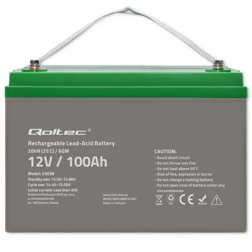 Qoltec Battery AGM 12V 100Ah max. 30A