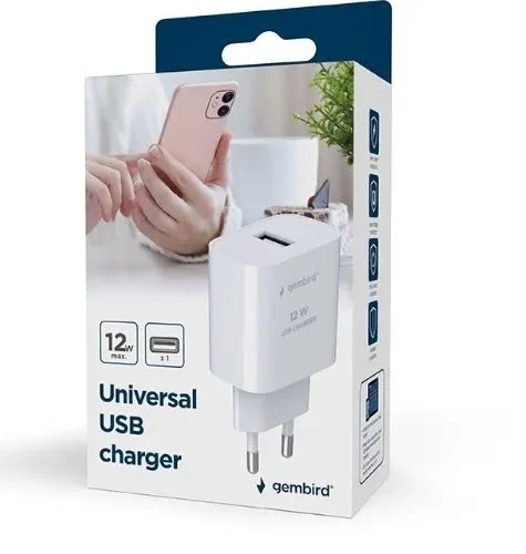 Alternative view of Gembird Ładowarka USB-A 2.4A biała