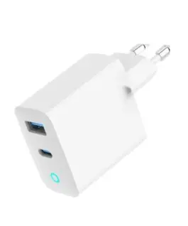 Gembird GaN USB-A USB-C зарядно LED 65W PD QC3.0 бял