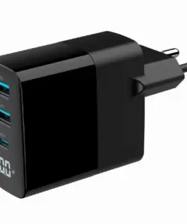 Gembird GaN зарядно 2xUSB-A 1xC LCD 30W PD QC3.0 черен