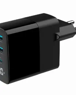 Gembird GaN зарядно 2xUSB-A 1xC LCD 30W PD QC3.0 черен