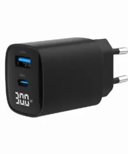 Gembird GaN зарядно USB-A USB-C LCD 30W PD QC3.0 черен