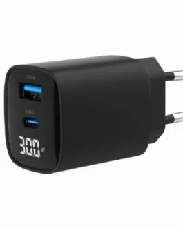 Gembird GaN зарядно USB-A USB-C LCD 30W PD QC3.0 черен