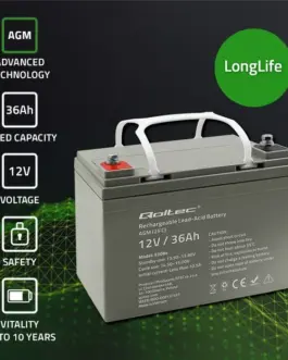 Alternative view of Qoltec AGM battery 12V 36Ah max. 540A