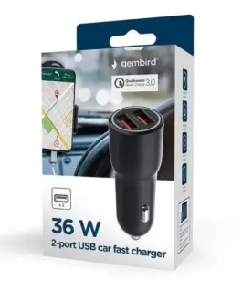 Alternative view of Gembird зарядно за кола 2xUSB-A QC3.0 36W черен