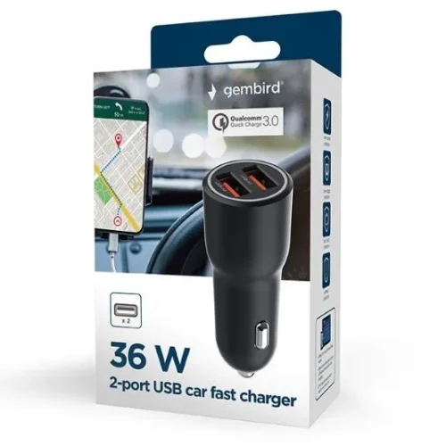 Alternative view of Gembird зарядно за кола 2xUSB-A QC3.0 36W черен
