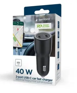 Alternative view of Gembird зарядно за кола 2xUSB-C PD 40W черен