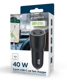 Alternative view of Gembird зарядно за кола 2xUSB-C PD 40W черен