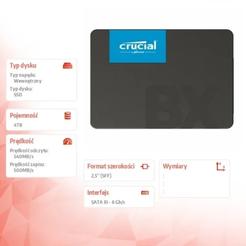 Crucial SSD диск BX500 4000GB SATA3 2.5 cala 540/500MB/s
