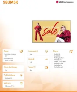 Alternative view of LG Electronics Monitor 98UM5K 98 inches UHD IPS 500cd/m2 16/7