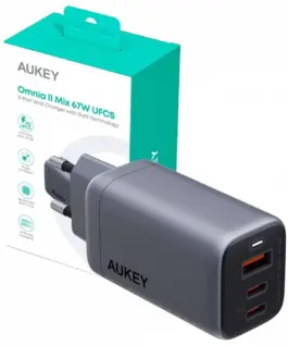 AUKEY PA-B6U OmniaMix II GaN 3xUSB (2xUSB C + 1xUSB A) 67W QC PD AFC SCP PPS UFCS