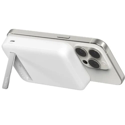 Belkin външна батерия with stand 8000mAh Qi2 MagSafe бял
