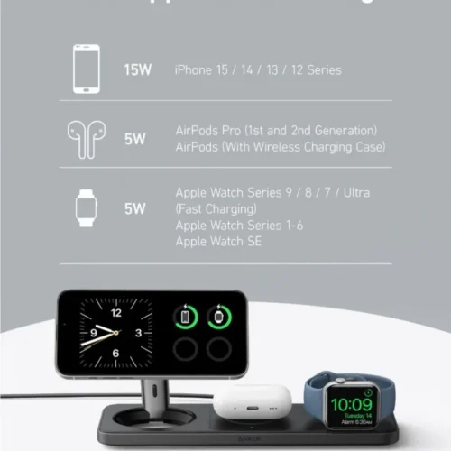 Anker зарядно MagGo 3-in-1 Pad 15W Qi2 черен