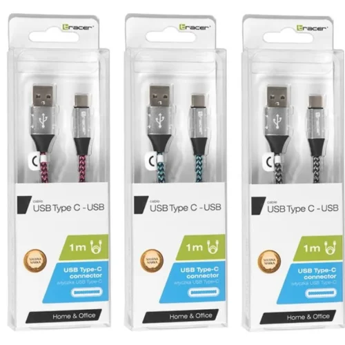 Alternative view of Tracer кабел USB 2.0 wire TYP E-C A Male 1.0m черен-silver