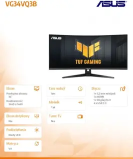Alternative view of Asus Monitor 34 inches VG34VQ3B WQHD 180Hz DP HDMI TUF 1500R